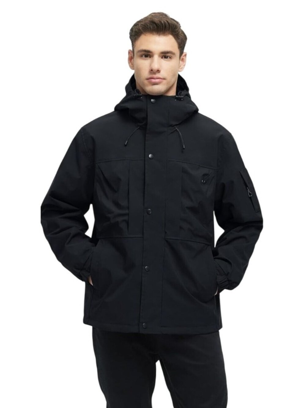 Mens Large 3 In 1 Winter Water-Resistant Snow Ski Jacket Zip Puffer Jacket Black